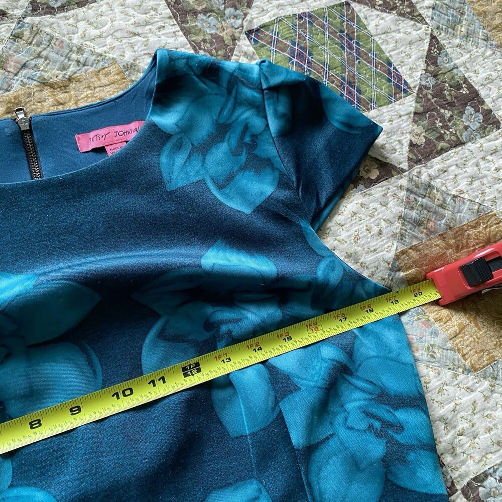Betsy Johnson Size 12 Jade Green Floral Stretch Dress Cap Sleeve - Picture 6 of 8